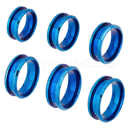 Unicraftale 18 pz anello con nucleo vuoto blu anello da dito vuoto in acciaio inossidabile di 6 dimensioni anello con intarsio ipoallergenico anelli vuoti rotondi scanalati per gioielli che ci rendono taglia 6~11 DIY-UN0003-59-1