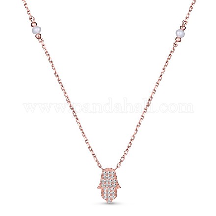 TINYSAND Hamsa Hand/Hand of Fatima/Hand of Miriam 925 Sterling Silver Cubic Zirconia Pendant Necklaces TS-N316-RG-1
