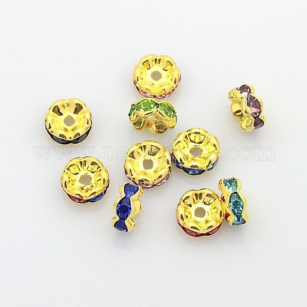 Brass Rhinestone Spacer Beads RB-A014-L8mm-G-NF-1