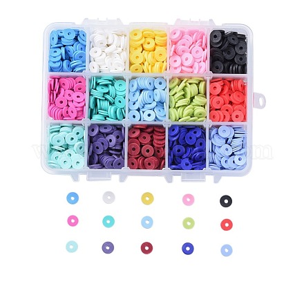 15 couleurs de perles d'argile polymère faites à la main écologiques CLAY-JP0001-02-8mm-1