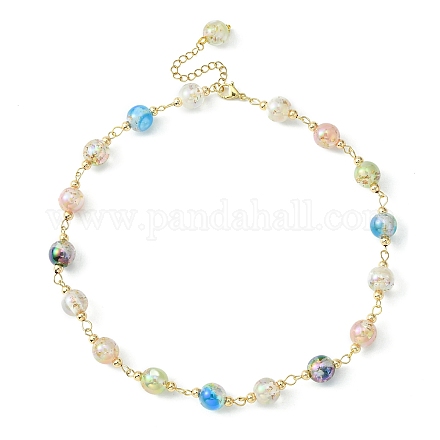 Halsketten aus Harz mit runden Perlenketten aus Goldfolie NJEW-JN04361-01-1