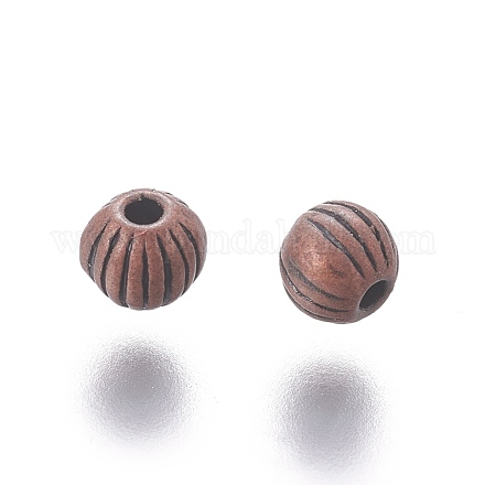 チベット風合金ビーズ  カドミウムフリー＆鉛フリー  ラウンド  赤銅色  直径4mm  穴：1mm X-RLF0263Y-1