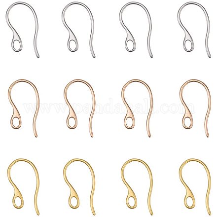 PandaHall Elite about 45 pcs 3 Colors 304 Stainless Steel Earring Hooks Ear Wire with Loop for DIY Earring Jewelry Craft Making STAS-PH0019-05-1