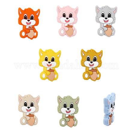 CHGCRAFT 8Pcs 8Colors Squirrel Shape Silicone Beads for DIY Necklaces Bracelet Keychain Making Handmade Crafts SIL-CA0001-92-1
