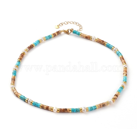 Natural Picture Jasper & Turquoise Beaded Necklaces NJEW-JN03253-1