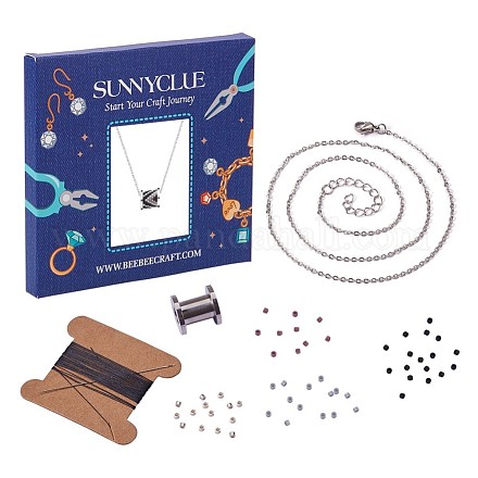 Sunnyclue シードビーズ DIY ネックレスセット  ブラック  17.7インチ（45cm） DIY-SC0005-08C-1