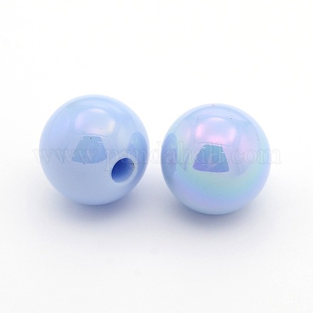 AB Color Plated Acrylic Half Drilled Round Beads PACR-F001-05-1