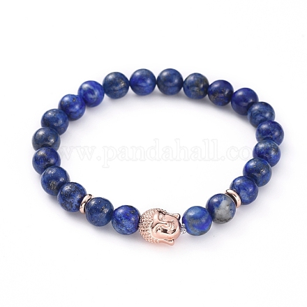 Bouddha lapis lazuli naturel (teint) perles bracelets extensibles BJEW-JB04977-02-1