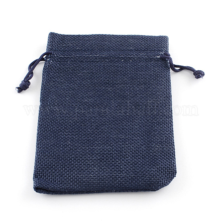 ポリエステル模造黄麻布包装袋巾着袋  ミッドナイトブルー  9x7cm X-ABAG-R005-9x7-12-1