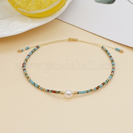 Braccialetti con perle intrecciate con perle finte di vetro e semi WO2637-04-1