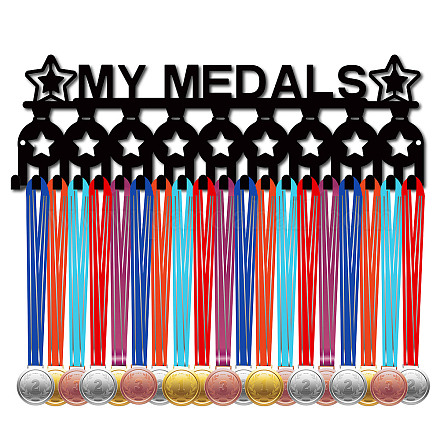 鉄メダルホルダーフレーム  20フックメダルディスプレイハンガーラック  ネジ付き  ブラック  メダル  130x400mm  穴：5mm ODIS-WH0028-102-1