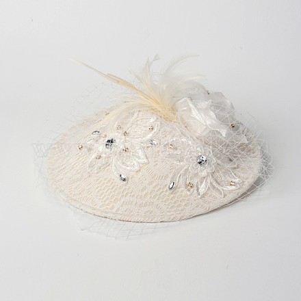 Women's Party Accessories Hair Jewelry Fascinator Wedding Bridal Mesh Veil Feather Flower Alligator Hair Clips OHAR-S176-1
