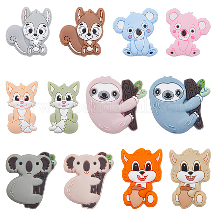 SUNNYCLUE 12PCS 6 Styles Animal Silicone Beads Focal Beads Bulk 3D Cute Animals Cartoon Animal Cow Bunny Chunky Rubber Soft Loose Spacer Bead for Keychain Pen Making Kit Beading Bracelet Craft SIL-SC0001-49-1