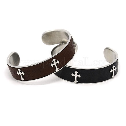 Unique 304 Stainless Steel Cross Cuff Bangles BJEW-O049-17-1