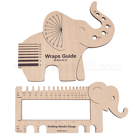 Benecreat 1 set di ferri da maglia in legno a forma di elefante e guida per avvolgere il filo DIY-BC0006-94-1