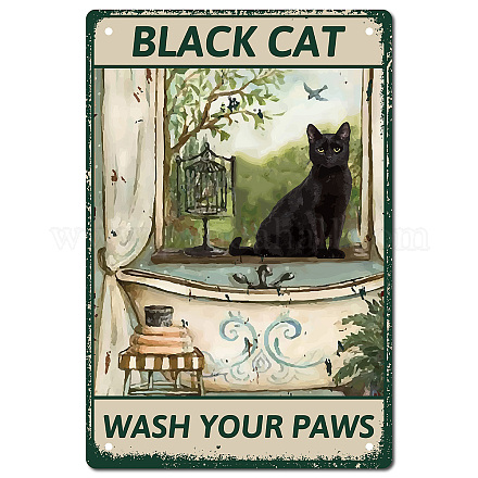 Creatcabin Panneau en métal en forme de chat noir pour salle de bain AJEW-WH0157-565-1