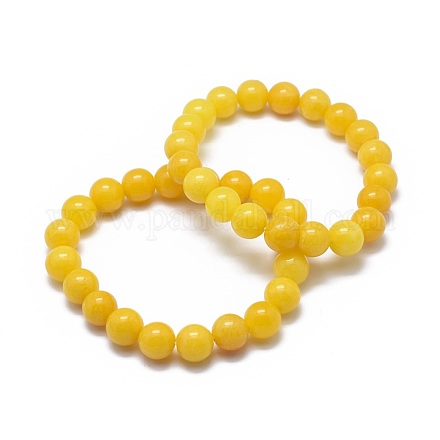 Natural Yellow Jade Bead Stretch Bracelets BJEW-K212-B-038-1