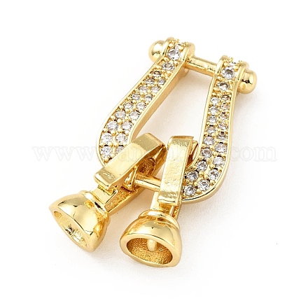 Rack Plating Brass Micro Pave Clear Cubic Zirconia Fold Over Clasps KK-E034-28G-1