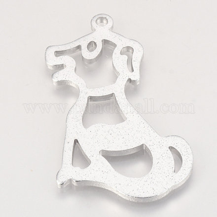 環境に優しいアルミ子犬ビッグペンダント  レーザーカットの大きなペンダント  犬  銀色のメッキ  60.5x35x2.5mm  穴：3mm ALUM-Q001-74B-1