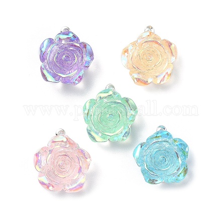Mixed Color Resin Rose Pendants PALLOY-JF02109-02-1