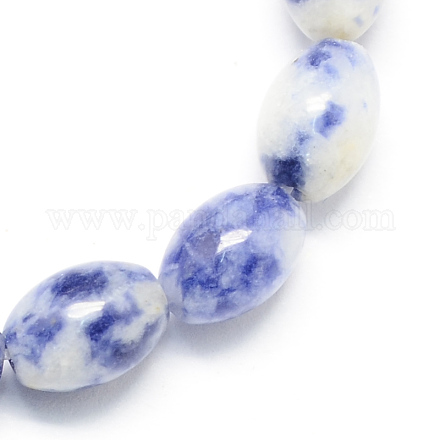 Hebras de perlas de jaspe de piedra azul natural en forma ovalada G-S106-12x8mm-12-1