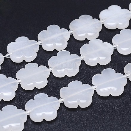 Brins blancs naturels de perles de jade de fleurs G-M206-12A-1