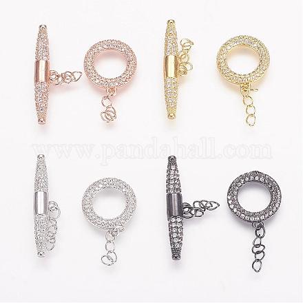 Brass Micro Pave Cubic Zirconia Ring Toggle Clasps ZIRC-P050-11-1