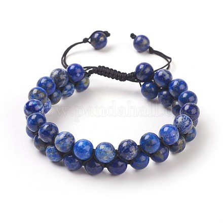 Bracelets de perles tressés réglables en lapis-lazuli naturel BJEW-E351-01A-1