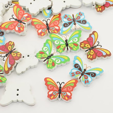 Printed Butterfly Wooden Buttons X-BUTT-N001-05-1