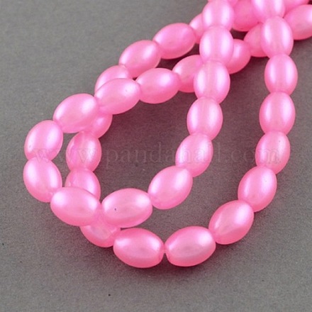 Hot Pink Color Oval Spray Painted Transparent Glass Bead Strands X-DGLA-Q009-B-02-1