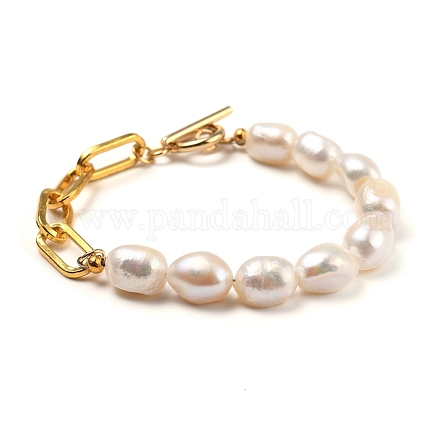 Pulseras de perlas keshi con perlas barrocas naturales BJEW-JB05317-1
