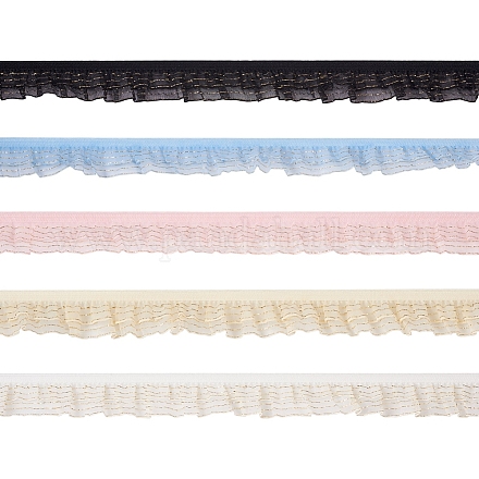 Cheriswelry 25 yards 5 couleurs rubans de polyester en mousseline de soie plissée à double niveaux ORIB-CW0001-01-1