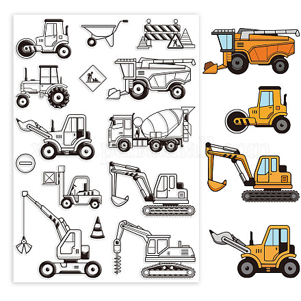 GLOBLELAND Engineering Vehicle Clear Stamps for Card Making Construction Truck and Sign Transparent Silicone Stamps for DIY Scrapbooking Supplies Embossing Paper Card Album Decoration Craft DIY-WH0371-0037-1