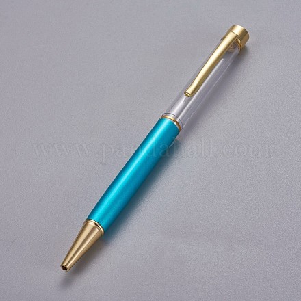 創造的な空のチューブボールペン  内側に黒のインクペンを詰め替えます  DIYキラキラエポキシ樹脂クリスタルボールペンハーバリウムペン作り用  ゴールドカラー  シアン  140x10mm AJEW-L076-A51-1