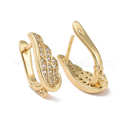 Rack Plating Brass Micro Pave Cubic Zirconia Hoop Earring Findings with Latch Back Closure ZIRC-C039-08G-1