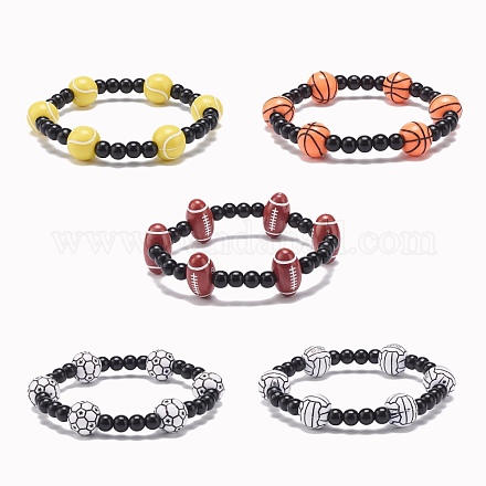 Bracelet extensible en perles acryliques sur le thème du sport pour hommes et femmes BJEW-JB08549-1