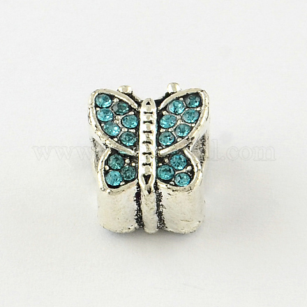 Butterfly Antique Silver Tone Alloy Rhinestone European Beads X-MPDL-R036-100D-1