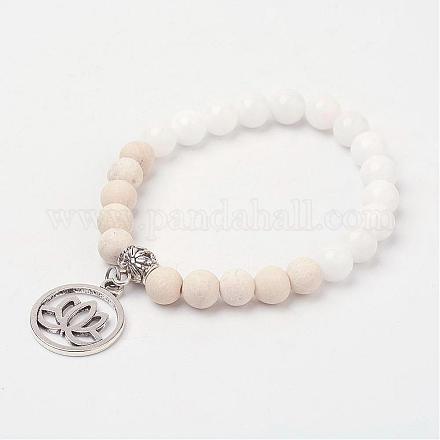 Natural White Jade(Dyed) Beads & Weathered Agate Beads Stretch Bracelets BJEW-JB02960-1