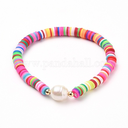 Polymer Clay Heishi Beads Stretch Bracelets BJEW-JB05707-06-1