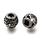 304 Stainless Steel European Beads, Large Hole Beads, Rondelle with Leaf, Antique Silver, 10x9.5mm, Hole: 4mm