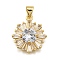 Brass Micro Pave Cubic Zirconia Pendants, Flower, Rack Plating, Long-Lasting Plated, Lead Free & Cadmium Free, Real 18K Gold Plated, Clear, 19x16.5x5mm, Hole: 5x3mm