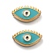 Ion Plating(IP) 304 Stainless Steel Beads, with Enamel, Real 18K Gold Plated, Eye, Dark Turquoise, 8.5x15x4mm, Hole: 1.4mm
