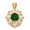 Brass Micro Pave Cubic Zirconia Pendants, Flower, Rack Plating, Long-Lasting Plated, Lead Free & Cadmium Free, Real 18K Gold Plated, Green, 19x16.5x5mm, Hole: 5x3mm