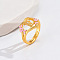 Heart & Flower Brass Pearl Pink Enamel Adjustable Finger Rings, Golden, Letter E, 14mm, Inner Diameter: 17mm