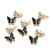 Brass Micro Pave Clear Cubic Zirconia Pendants, with Enamel and Jump Rings, Butterfly, Real 18K Gold Plated, Black, 28x18.5x3mm, Hole: 3mm