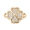 Brass Micro Pave Clear Cubic Zirconia Connector Charms, Clover, Real 18K Gold Plated, 11x15.5x2.5mm, Hole: 1.6mm