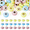 30Pcs Spray Painted Faceted Resin European Beads, Large Hole Beads, Rondelle with Silver Color Plated Brass Cores, Yellow, 15x8.5mm, Hole: 5mm