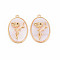 Brass Birth Floral Pendants, Oval with Flower Mother of Pearl White Shell Charms, Nickel Free, Real 18K Gold Plated, August Poppy, 27x18x4mm, Hole: 1.8mm