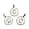 304 Stainless Steel with White Shell Pendants, Stainless Steel Color, Flat Round with Letter Charm, Letter.C, 18x16x1.5mm, Hole: 3x6mm