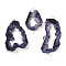 Dyed Natural Druzy Agate links, with Brass Edged, Silver Color Plated, Dark Slate Blue, 36.5~79x21~44x6.5~9mm, Hole: 2.5mm